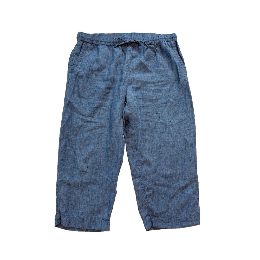 Charter Club Luxury Pants Womens XL 100%‎ Linen Chambray Blue Drawstring Coastal